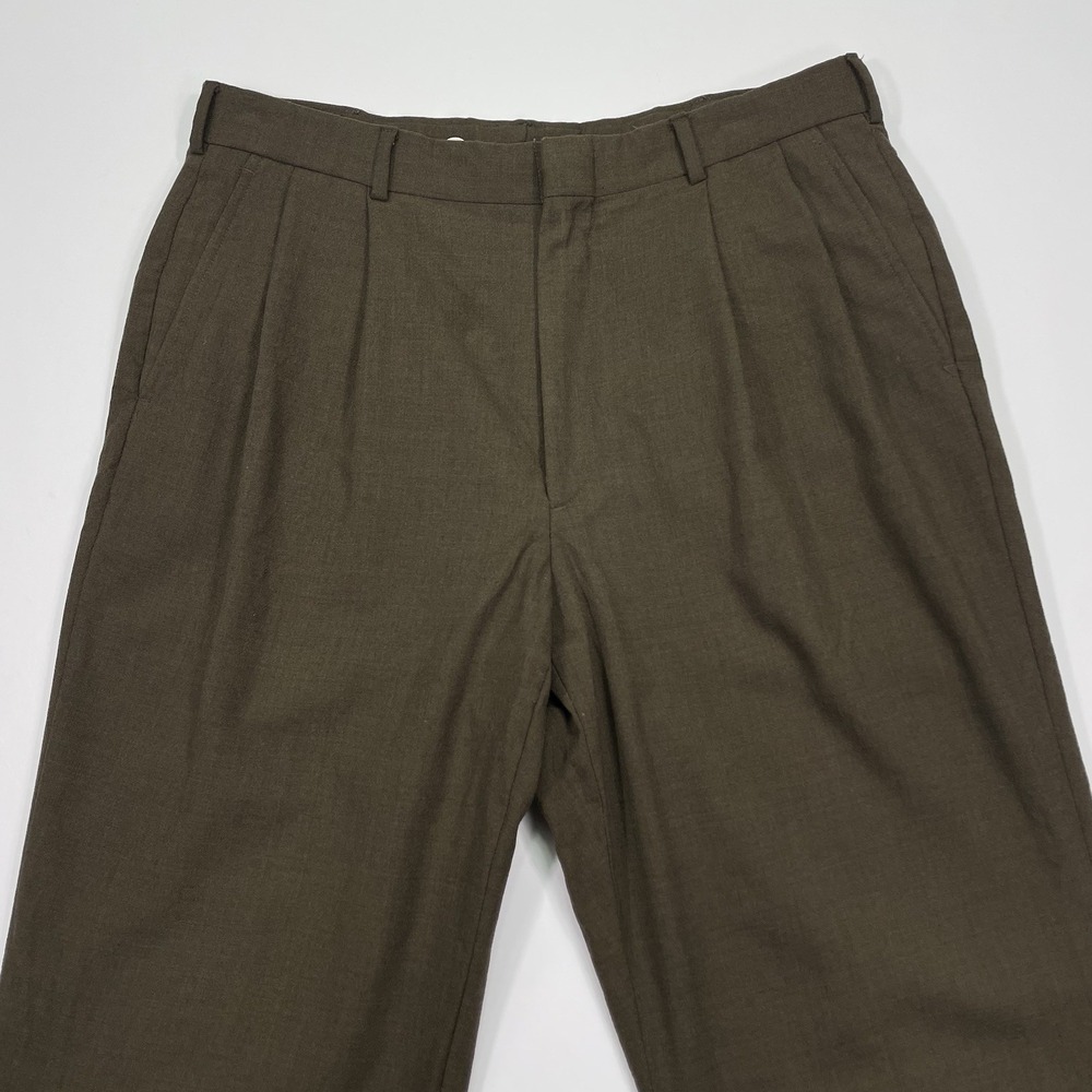 Vintage Lands End 34x27.5 Mushroom Brown Wool High Waist Pleated Cuff Trousers